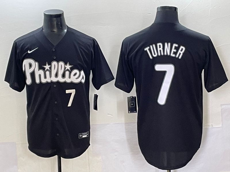 Men 2025 Philadelphia Phillies 7 Turner Black Fashion Nike MLB Jersey style 7095